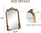 Vintage Vanity Mirror Small Gold Makeup Desk Mirror with Stand Antique Traditional Arched Table Mirror 8.5x12 for Countertop Tabletop Living Room Bedroom Bathroom