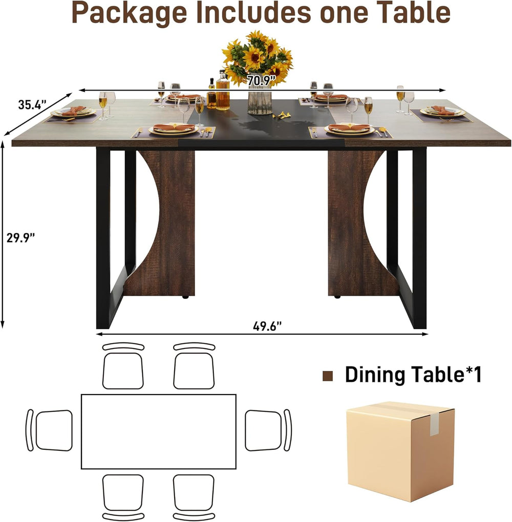 70IN Large Dining Table for 4 5 6 People,Farmhouse Kitchen Dinner Table W/Bro...