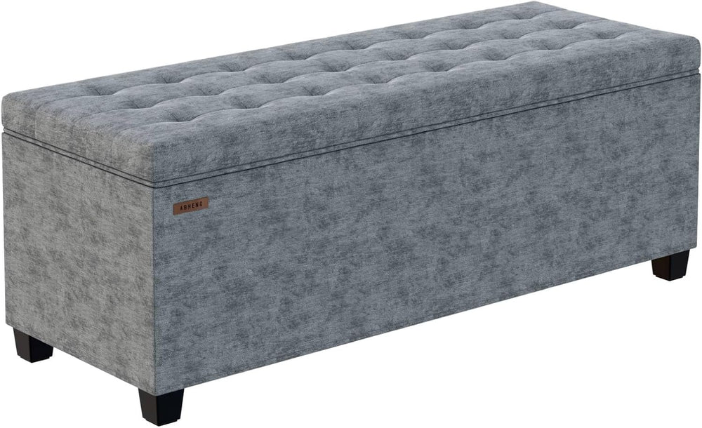 ABHENG Chenille Storage Ottoman Bench with Legs, 43.5”W x 15.7”D x 15.7”H,Met...