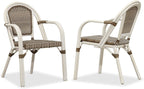PURPLE LEAF Rattan French Bistro Armchairs Set of 2, White Finish, Brown | Paris Cafe Inspired Design, Supportive Seat for Comfort, Easy Move Aluminum Build, Easy Cleaning Less Hassle, Stackable