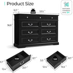 LINSY HOME 9 Drawers Dresser for Bedroom, 54" Wide Wooden Storage Chest with Antique Handles, Modern Farmhouse Large Dresser TV Stand, Chest of Drawers for Closet, Living Room, Hallway, Black
