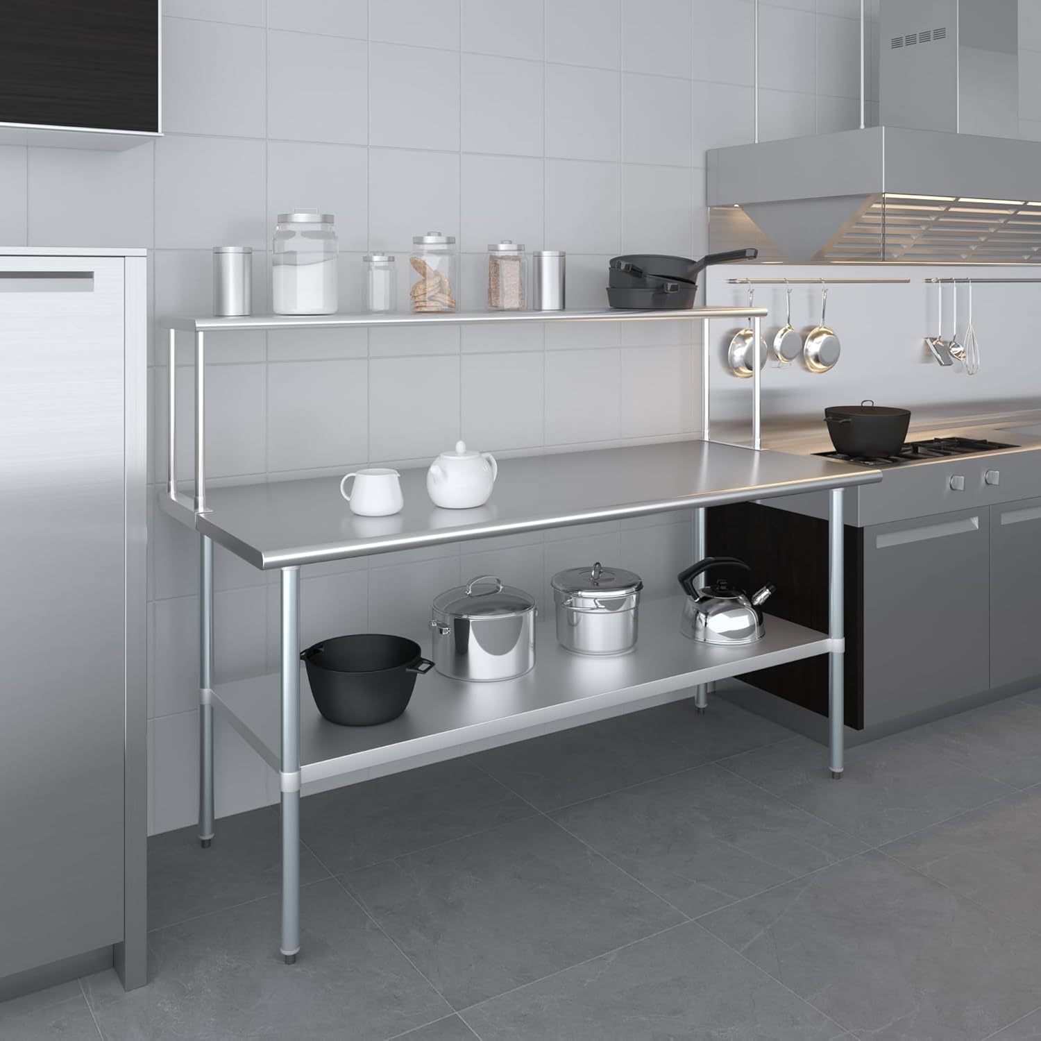 Stainless Steel Work Table with Wide Single Tier Overshelf | Metal Kitchen Prep Table & Shelving Combo (30" x 72" Work Table + 12" Overshelf)