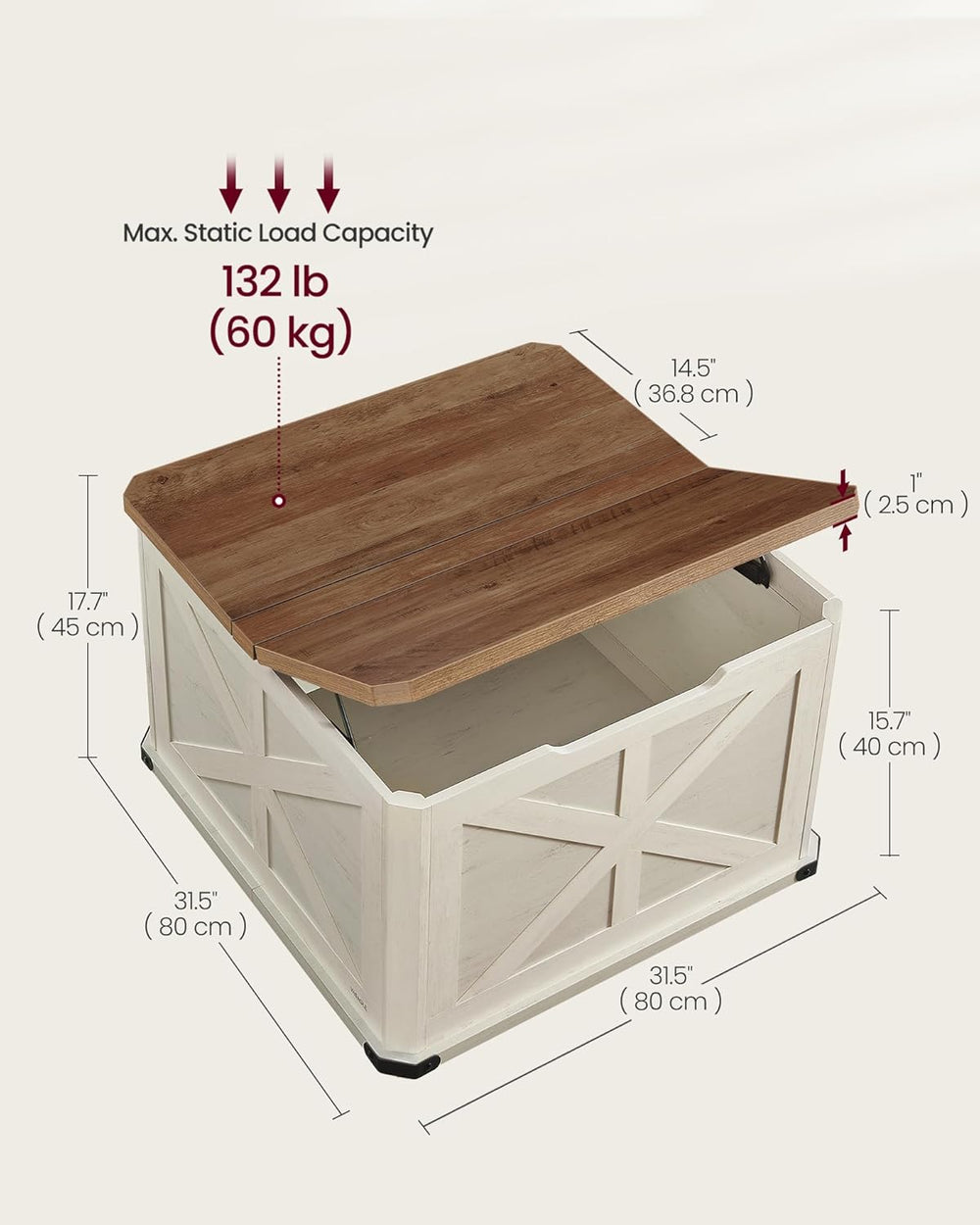 VASAGLE LIRY Collection - Farmhouse Coffee Table with Storage, Square Coffee ...