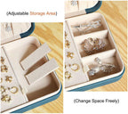 LANDICI Small Jewelry Box for Women Girls, PU Leather Travel Jewelry Organizer Case, Jewellery Storage Holder Display for Ring Earrings Necklace Bracelet Bangle Watch Men Kids Gift, Bluish Green