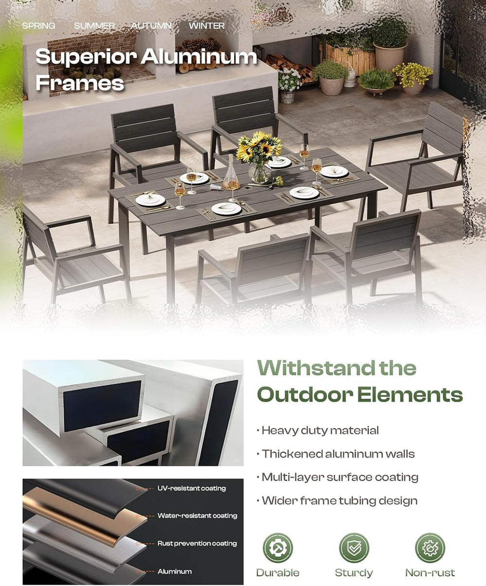 Outdoor Dining Set for 6, Patio Table and Chairs Set with Umbrella Hole, 7 Pi...