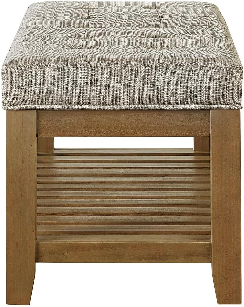 24KF Large Rectangular Upholstered Tufted Linen Fabric Ottoman Bench, Padded ...