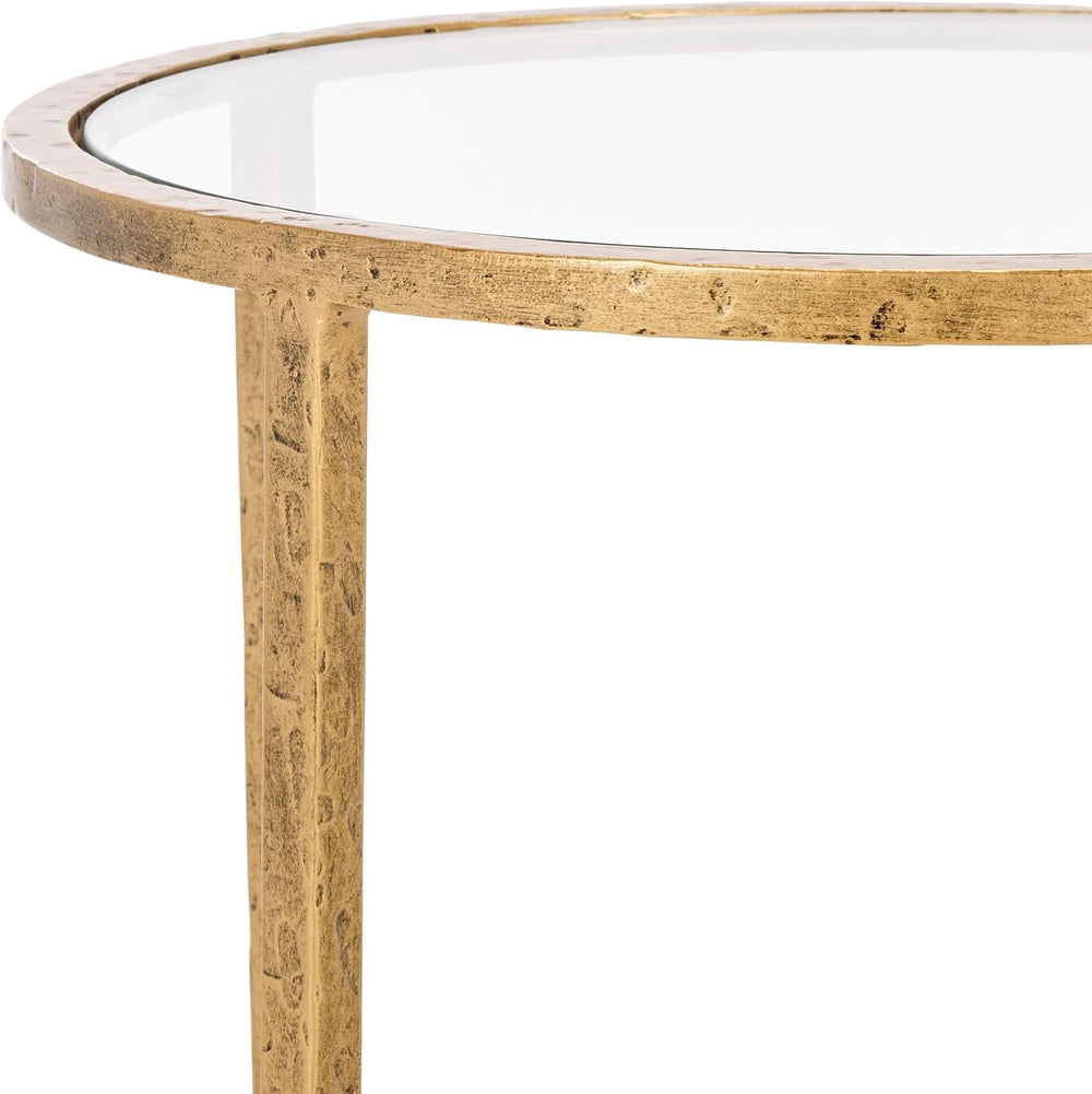 SAFAVIEH Couture Collection Tauri Brass Metal Glass Top Round Accent Table (F...