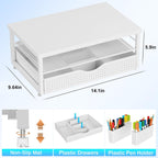 gianotter Wood Monitor Stand Riser, Office Desk Shelf Organizer, Desk Organizer with Drawer and Pen Holder, 2-Tier Computer Stand, Office Organization (Matte White)