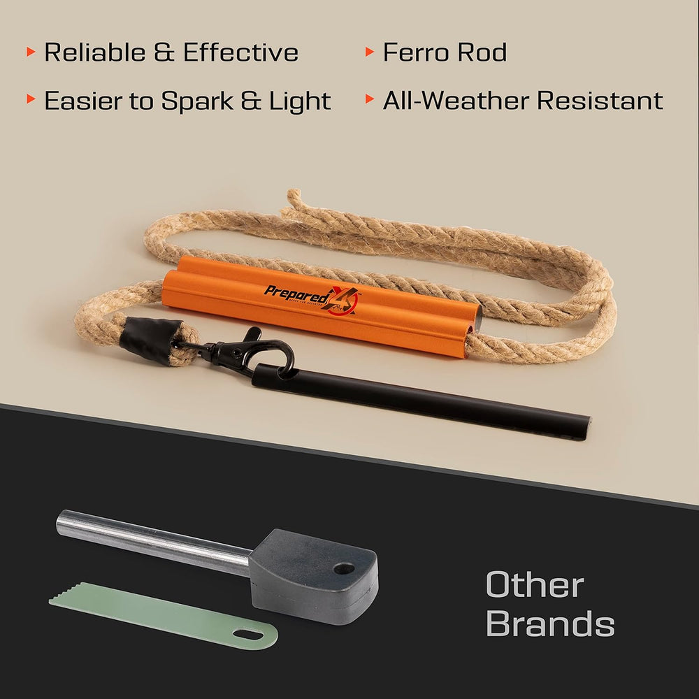 PREPARED4X Fire Starter Survival Tool, Ferro Rod Flint and Steel Kit