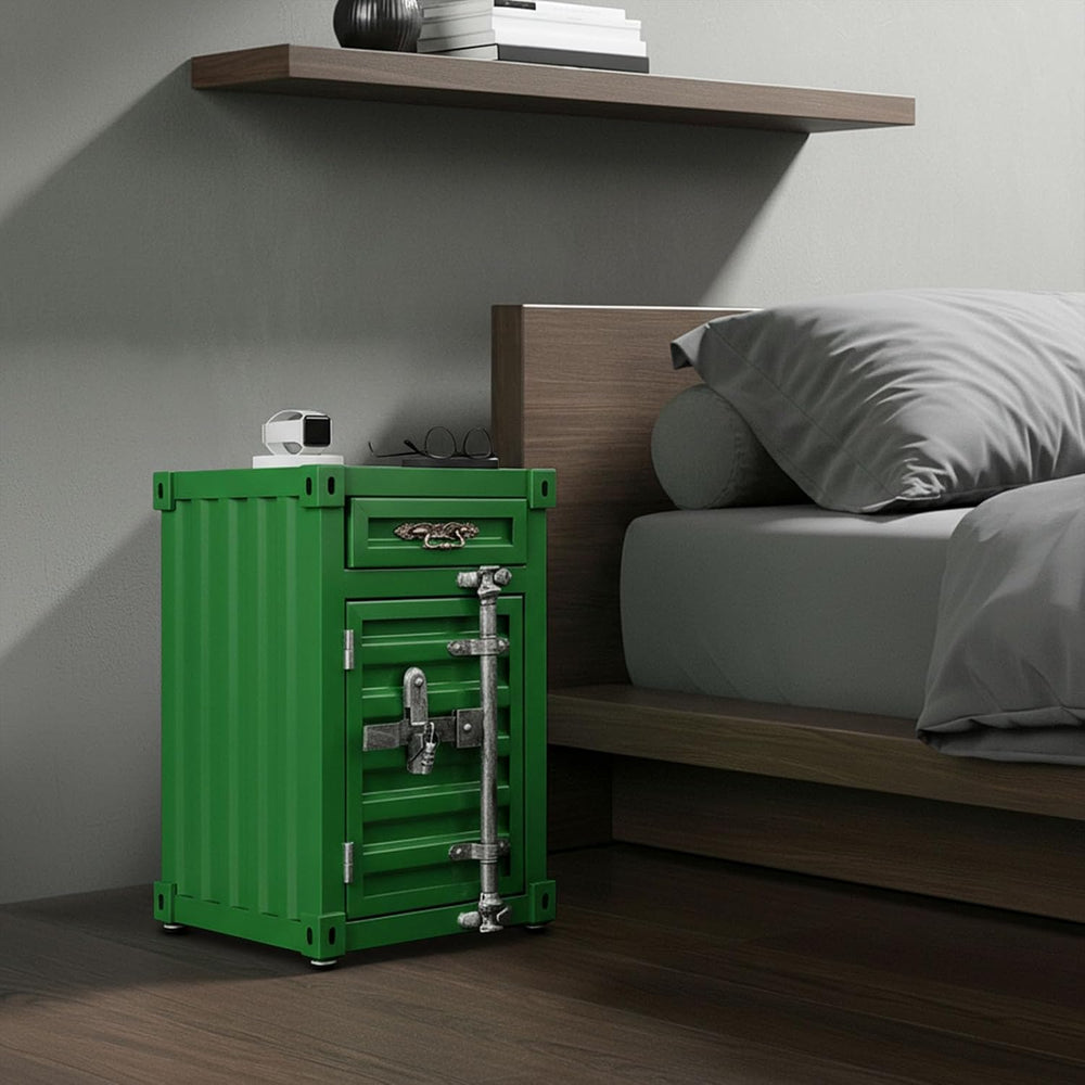 Industrial Metal Container Side Table, 3-Tier End Tables with Drawers, Bedsid...