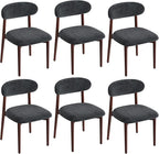 Wooden Dining Chair Set of 6, Modern Dining Chairs with with Curved Back, Linen Fabric Upholstered Kitchen Room Chairs with Adjustable Legs for Farmhouse Dining Living Room,Dark Grey