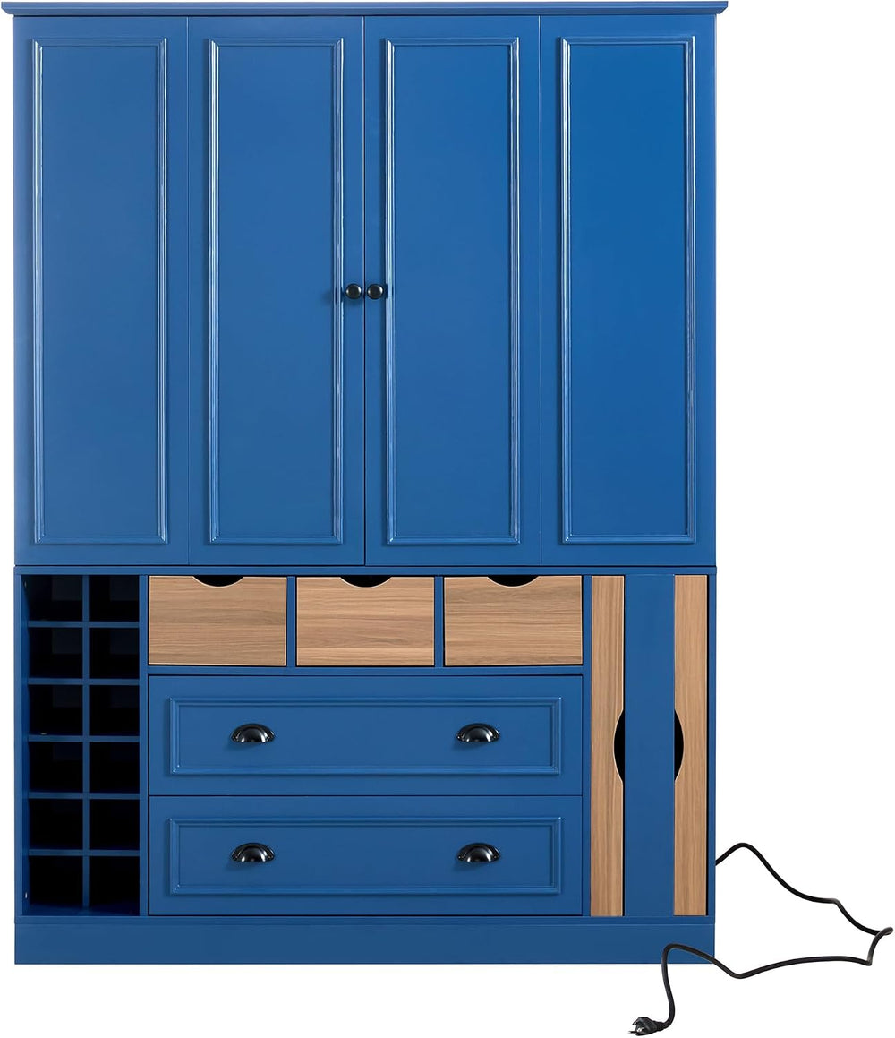Farmhouse Kitchen Pantry Storage Cabinet with 4 Foldable Doors, Freestanding ...