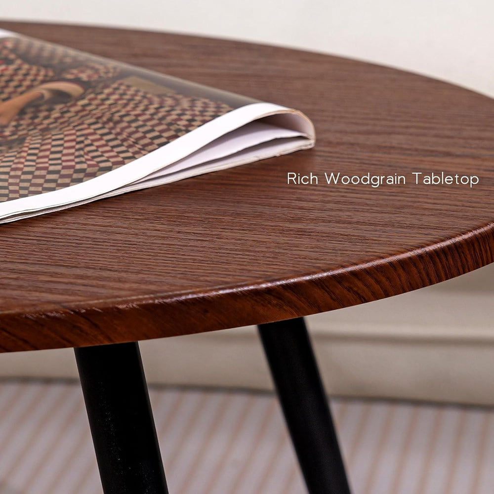 2 Pcs Small Oval Coffee Table,31.5" Retro Walnut Coffee Tables Nesting T...