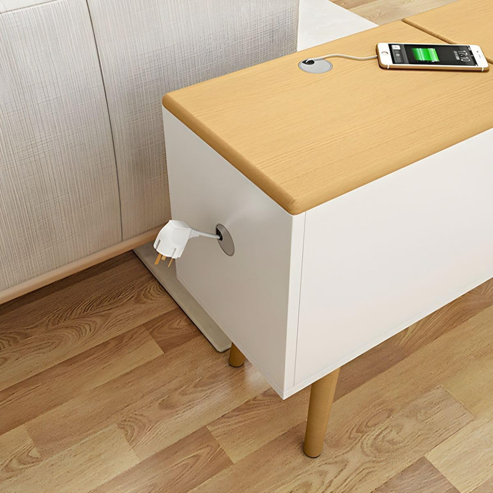 Modern Side Table with Drawers - Wood Home Office Storage End Table, 2-Tone N...