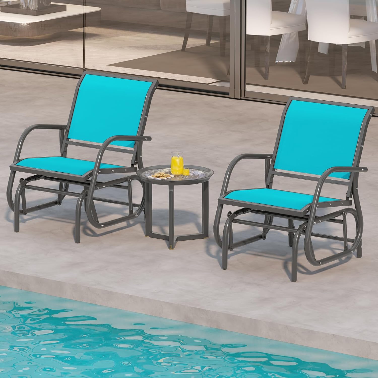 Giantex Swing Glider Chair W/Study Metal Frame Comfortable Patio Chair Love-Seat for Garden, Porch, Backyard, Poolside, Lawn Outdoor Rocking Chair (2, Turquoise)