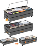 Under Bed Storage with Wheels 2-Pack, 75L XXL Under the Bed Storage Containers Large, 12" Tall Adjustable Storage for Underbed with Lids, Rolling for Shoes, Clothes, Blankets (Grey)