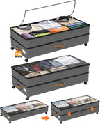 Under Bed Storage with Wheels 2-Pack, 75L XXL Under the Bed Storage Containers Large, 12" Tall Adjustable Storage for Underbed with Lids, Rolling for Shoes, Clothes, Blankets (Grey)