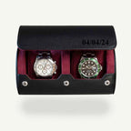 DailyWatch | Personalized Watch Roll Travel Case For 2 Watches - Handmade Genuine Leather Travel Case With Custom Engraving of Name or Initials - Black Cherry