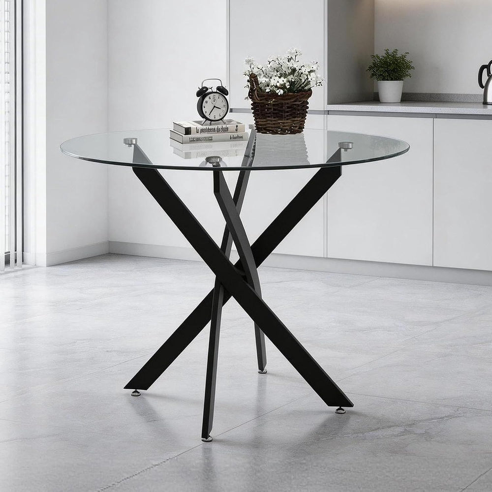 36" Round Glass Dining Table, Modern Kitchen Table with Clear Tempered G...