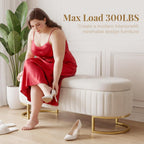 Velvet Storage Bench for Queen Size Bed, 46'' Beige Oval Ottoman, Gold Legs | Easy Assembly, Housewarming Gift, Bedroom, Living Room & Entryway