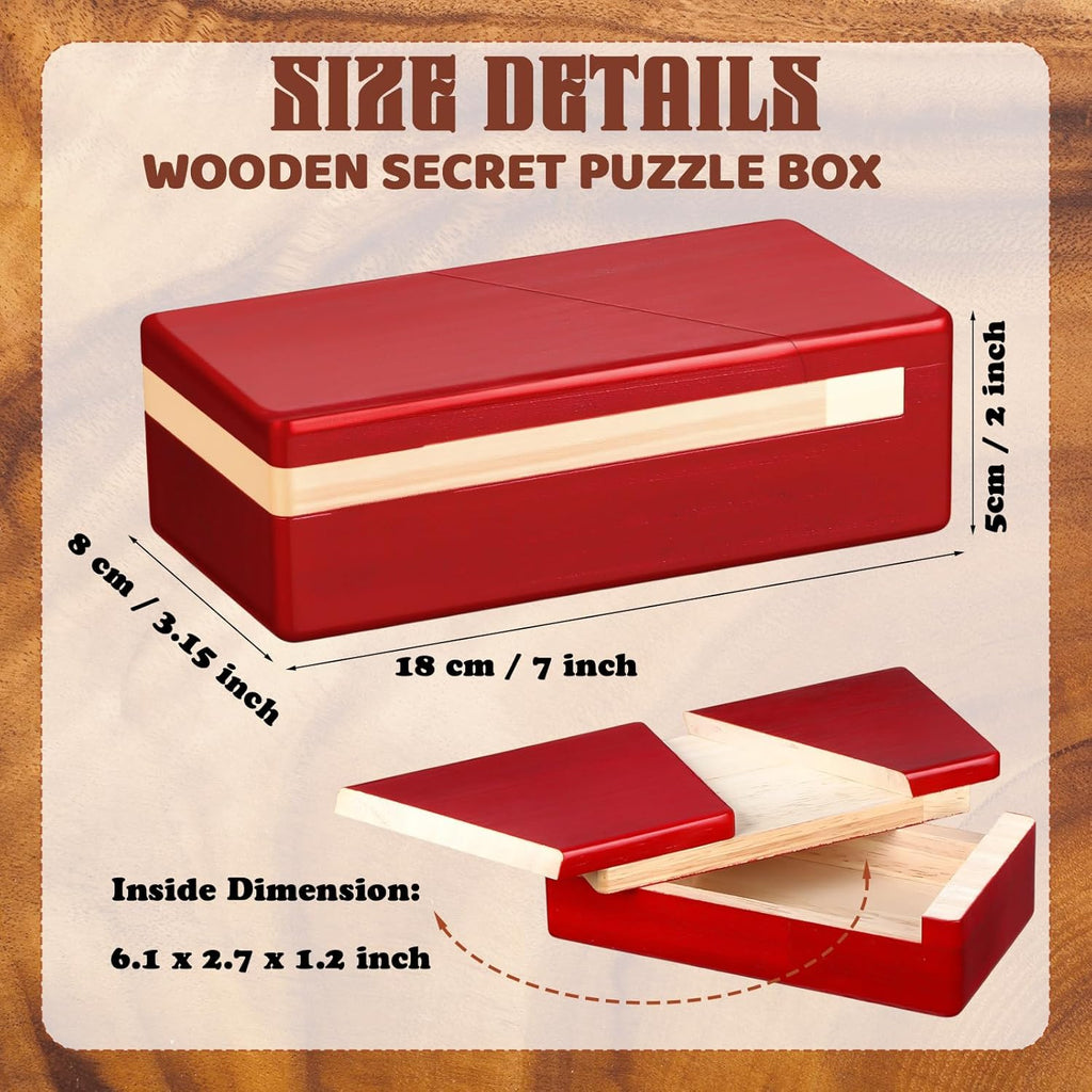 Gejoy Secret Puzzle Box Cash Gift Wooden Puzzle Box for Adults Brain Teaser Wooden with Hidden Compartments for Christmas Cash Gift(Red,15.5 x 8.4 x 5 cm,Classical)