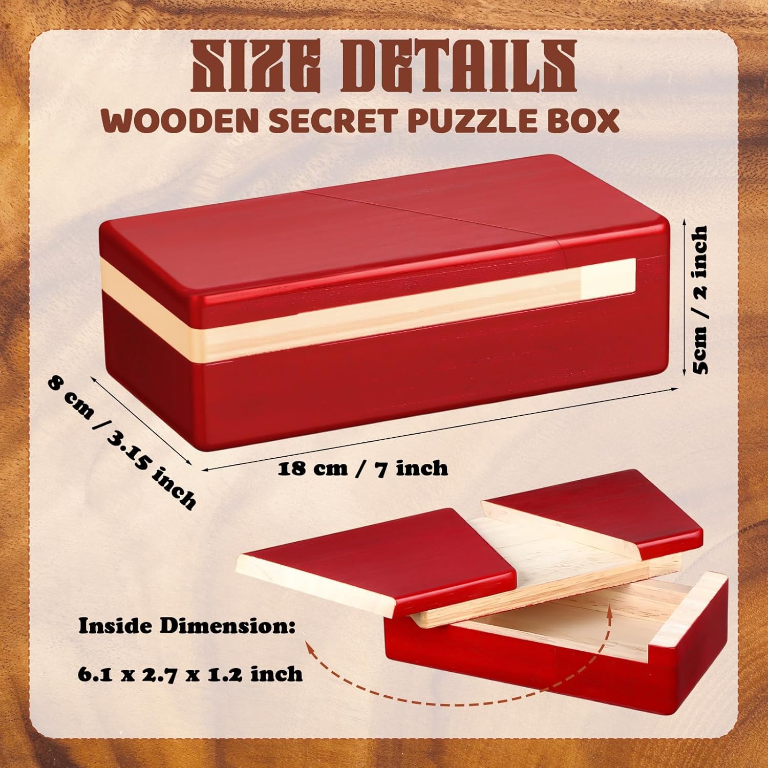 Gejoy Secret Puzzle Box Cash Gift Wooden Puzzle Box for Adults Brain Teaser Wooden with Hidden Compartments for Christmas Cash Gift(Red,15.5 x 8.4 x 5 cm,Classical)