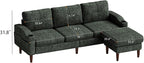 Ball & Cast Modular L Shaped Sectional Sofa with Movable Storage Ottoman,3 Seater Comfy Cloud Couch W/Cupholders and USB Ports,Linen Fabric Sofa for Living Room,Apartment,Small Space,Green,78"