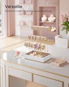 SONGMICS Bracelet Holder Stand, Jewelry Display Stand, Jewelry Organizer, with 3 Tiers and Velvet Tray, Removable Ring Holder, Christmas Gift, Cloud White and Camel Brown UJJS027A01