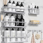 YASONIC Shower Caddy, Large Capacity Bath Organizer with Soap Holder and 12 Hooks, 6 Pack Rustproof Bathroom Shelves for Inside Shower, No Drilling&Sleek Bathroom Organizers and Storage Silver