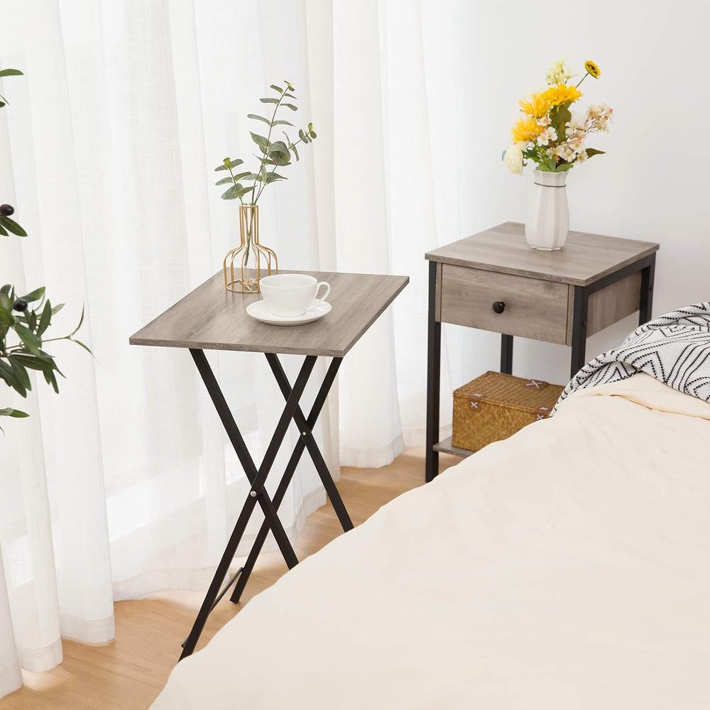 HOOBRO Folding TV Tray Tables, Set of 4 TV Trays with Storage Rack, Industria...