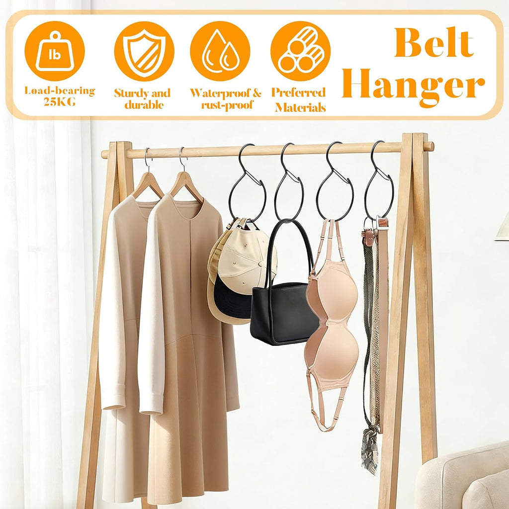4 Pack Belt Hanger for Closet – Rust-Proof Belt Organizer & Tie Rack, Multi-Use Hanger for Scarves, Hats, Bags & Closet Accessories, Black
