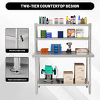 2-Tier Stainless Steel Commercial Work Table 47.2" W x 23.6" D x 31.5" H with Overshelf, Heavy Duty Kitchen Prep Table for Restaurant, Home Kitchen, Garage, Warehouse