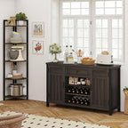 FATORRI Industrial Coffee Bar Cabinet with Drawer and Wine Rack, Sideboard Buffet Storage Cabinet with Door, Farmhouse Credenza Cupboard for Kitchen (Walnut Brown)
