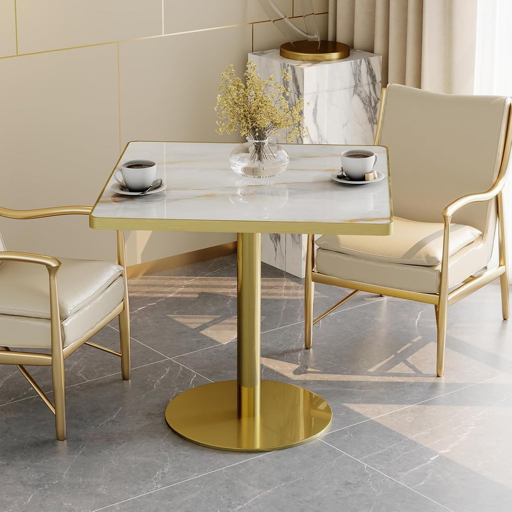 31.5'' Square Modern Dinning Table with Sintered Stone Tabletop, Gold...