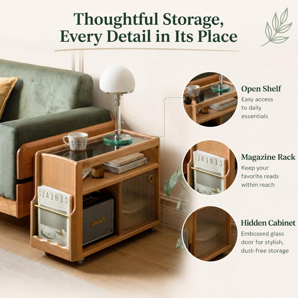 Solid Wood Narrow Side Table with Storage, End Table with Magazine Rack &...