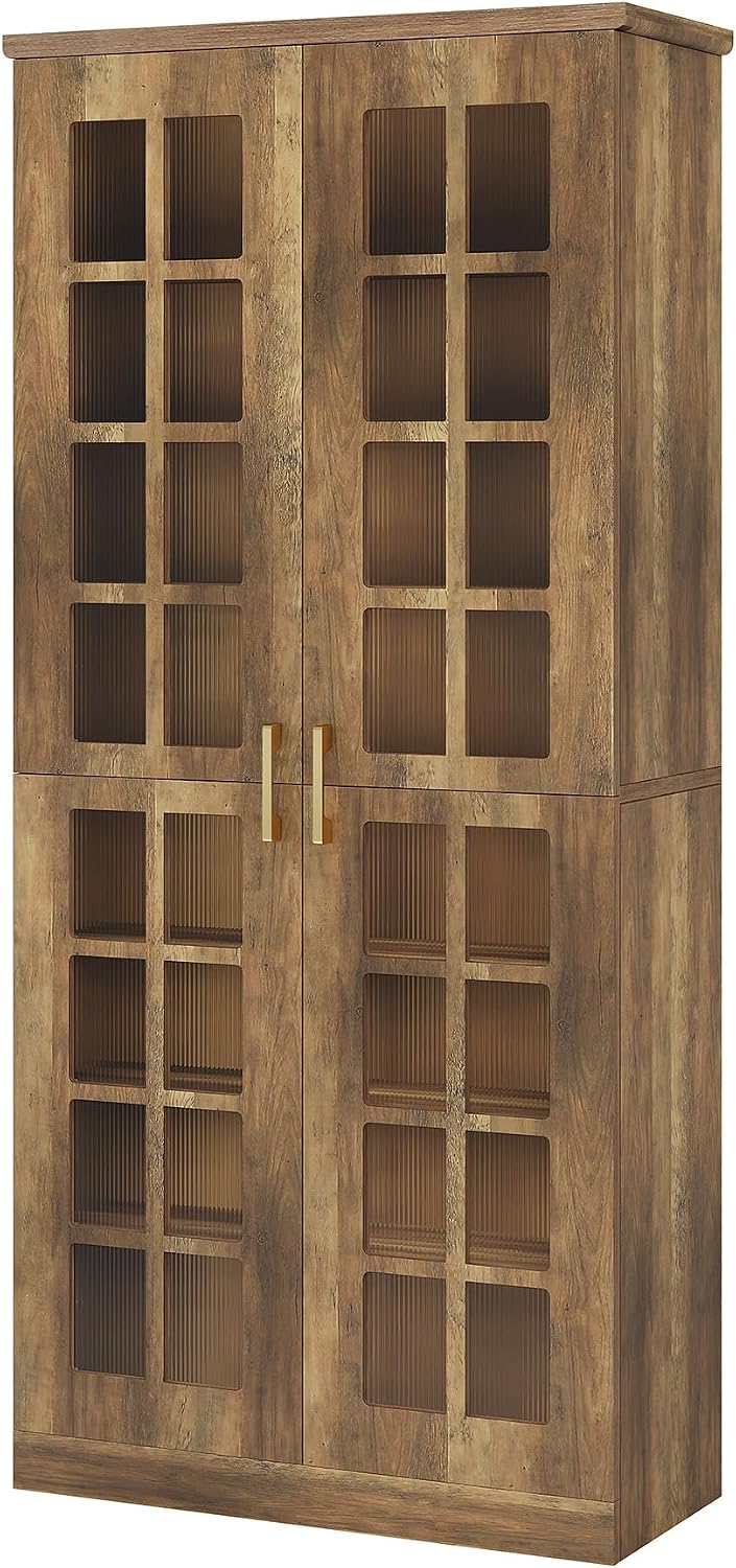 Tribesigns 71" Tall Kitchen Pantry Cabinet with Doors and Adjustable Shelves, Modern Rustic Storage Cabinet Wooden Cabinet for Kitchen, Dining Room, Rustic Brown