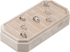 Velvet Ring Organizer Display Tray Jewelry Box Earring Holder Case for Wedding Birthday Christmas Day (Beige)