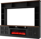 95.5" Wall Unit TV Stand Set with 39.4" Fireplace, Entertainment Center for Televisions Up to 80", Large Media Console with Cabinets and Tempered Glass Doors for Living Room, Black
