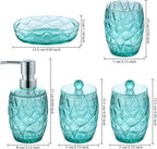 Shatterproof Acrylic Teal Blue Bathroom Accessories Set – Glass-Free, 5-Piece Vanity Set with Lotion Soap Dispenser, Toothbrush/Makeup Brush Holder, 2 Dust-Proof Cotton Jars, and Soap Dish