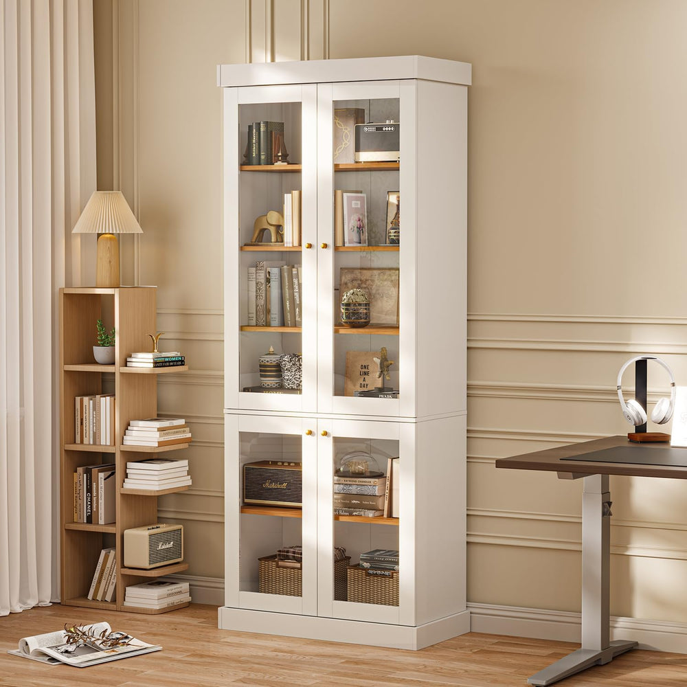 ivaniti 70.8" Tall Farmhouse Kitchen Pantry Cabinet with Glass Doors, Mo...