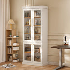 ivaniti 70.8" Tall Farmhouse Kitchen Pantry Cabinet with Glass Doors, Modular Storage Cabinet with 6-Tier Adjustable Shelves, White, Wooden Hutch for Kitchen, Living Room, Set of 2