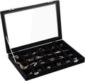Frebeauty Velvet Jewelry Tray,24 Grid Jewelry Organizer with Clear Lid,Earring Holder Organizer with Clasp,Drawer Insert Rings Pendants Brooches,13.8 x 9.5 x 2 Inches,Gift for Women Girls(Black)