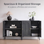 Modern TV Stands for 80 Inch TVs, 92.63" W Wood Entertainment Center w/Adjustable Shelves, Mid Century Modern TV Stand w/Arched Fluted Doors, Media Console Cabinet for Living Room, Dark Grey