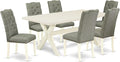 East West Furniture X027EL207-7 7 Piece Kitchen Table Set Consist of a Rectangle Dining Table with X-Legs and 6 Gray Linen Fabric Parsons Dining Chairs, 40x72 Inch, Multi-Color