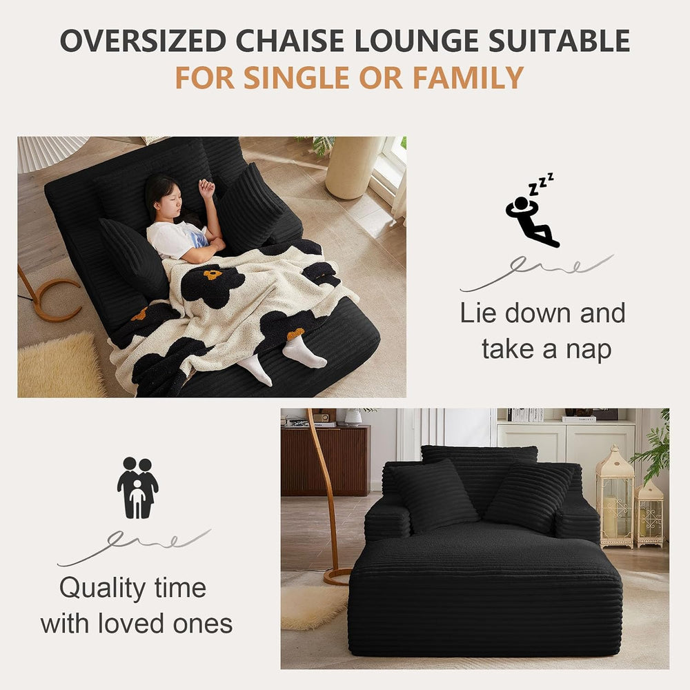 49.2" Oversized Chaise Lounge Chair Indoor,Corduroy Reading Chair with 3...