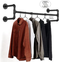 Wall Mounted Clothes Rack - 54" Industrial Pipe Clothing Garment Rack, Space-Saving Heavy Duty Detachable Black Iron Clothes Hanger Pole, Multi-Purpose Hanging Rod for Closet Storage, 4 Base