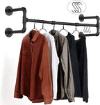 Wall Mounted Clothes Rack - 54" Industrial Pipe Clothing Garment Rack, Space-Saving Heavy Duty Detachable Black Iron Clothes Hanger Pole, Multi-Purpose Hanging Rod for Closet Storage, 4 Base