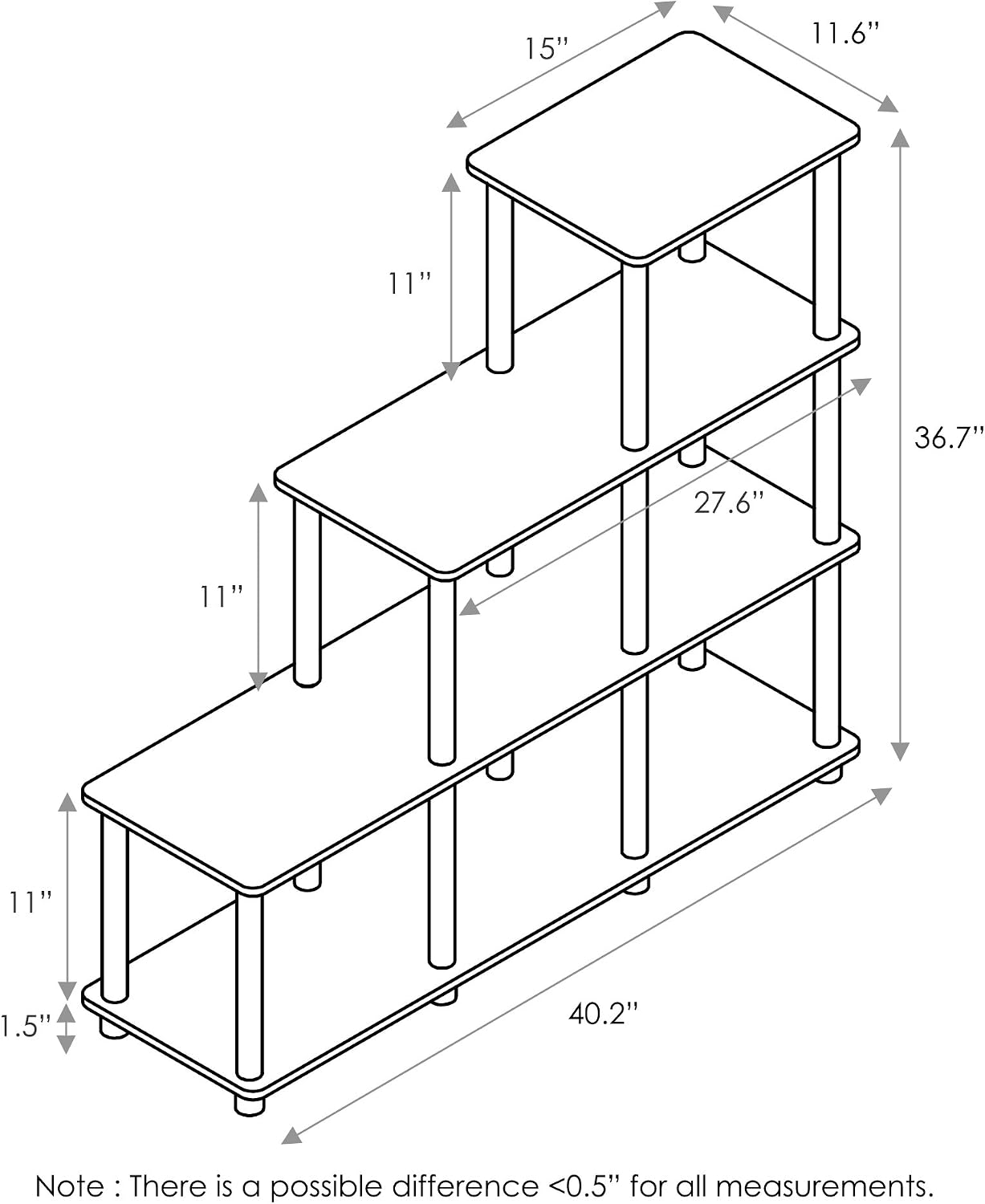 4-Tier Ladder Corner Shelf, 6 Cube Open Frame Book Shelf, Toolless Assembly Storage Shelves, Open Shelves for Organization and Storage, Garage, Home Office, Living Room, Walnut