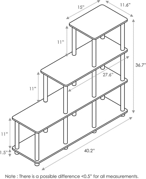 4-Tier Ladder Corner Shelf, 6 Cube Open Frame Book Shelf, Toolless Assembly Storage Shelves, Open Shelves for Organization and Storage, Garage, Home Office, Living Room, Walnut