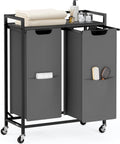 VASAGLE Laundry Sorter, 29 Gal. (110 L) Laundry Hamper Basket with 2 Compartments, Rolling Cart with Wheels, Shelf, Removable Bags, Pockets, Slate Gray and Charcoal Gray UBLH021G01